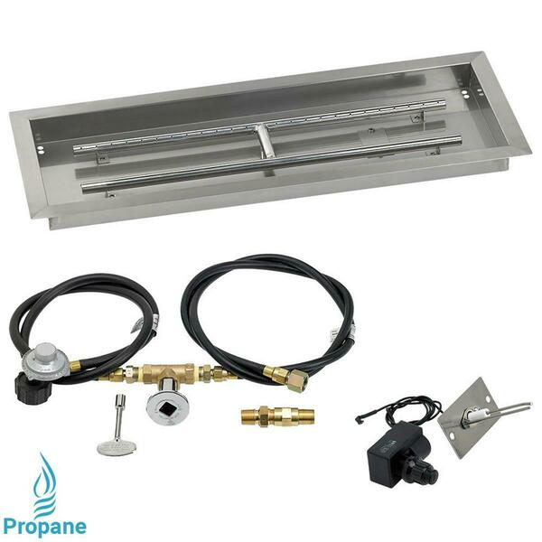 American Fireglass 30 X 10 In. Rectangular Stainless Steel Drop-In Firepit Pan With Spark Ignition Kit - Propane SS-AFPPKIT-P-30